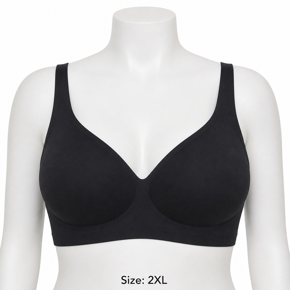 VertVie Womens Seamless Wireless Bra Black Molded Cup 2XL New strap extender‎